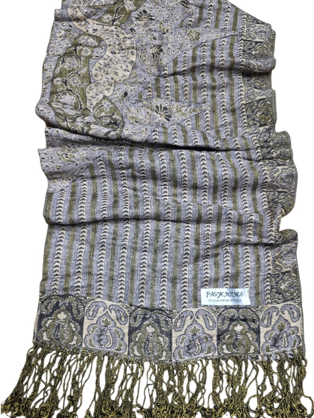 Pashmina & Silk Elegant Gold and Black Scarf - Picture 3 of 10